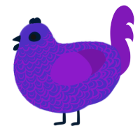 A indigo and violet chicken with a double-lace pattern