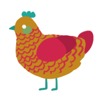 A ochre and crimson chicken with a lace pattern
