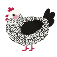 A white and sable chicken with a double-lace pattern