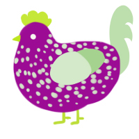A plum and gluppy chicken with a speckle pattern