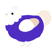 A indigo and cream chicken with a head pattern