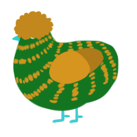 A leaf and ochre chicken with a bar pattern