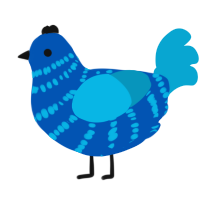 Blueberry, a ultramarine and cerulean chicken with a bar pattern