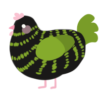 A sable and chartreuse chicken with a bar pattern