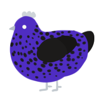 A indigo and sable chicken with a speckle pattern