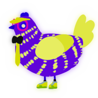 A blurple and lemon chicken with a bar pattern