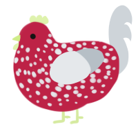 A crimson and mist chicken with a speckle pattern