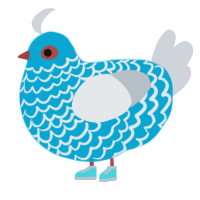 Sky, a cerulean and mist chicken with a lace pattern