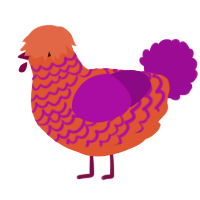 A vermilion and plum chicken with a lace pattern