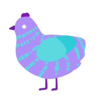 Taffy, a lilac and aqua chicken with a bar pattern