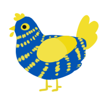 A ultramarine and yellow chicken with a bar pattern