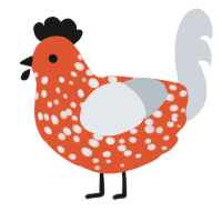 A vermilion and mist chicken with a speckle pattern