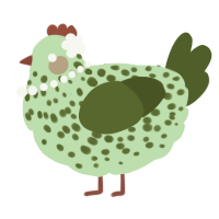 A gluppy and olive chicken with a speckle pattern