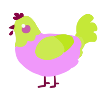 A lavender and lime chicken with a head pattern