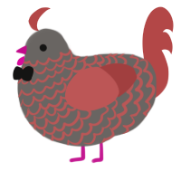 A grey and red chicken with a lace pattern