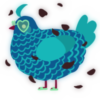 A ultramarine and cerulean chicken with a lace pattern