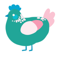 A turquoise and rose chicken with a neck-speckle pattern