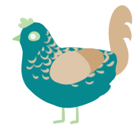 A teal and beige chicken with a half-lace pattern