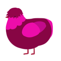 Jam, a maroon and fuchsia chicken with a head pattern