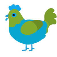 A cerulean and chartreuse chicken with a head pattern