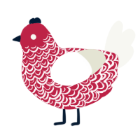 A crimson and white chicken with a double-lace pattern