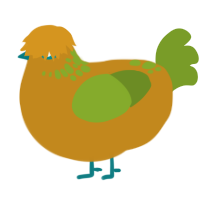 Polypore, a ochre and chartreuse chicken with a neck-speckle pattern