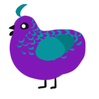 Jazz, a violet and teal chicken with a half-lace pattern