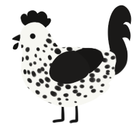 A white and sable chicken with a speckle pattern