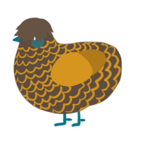 A bark and ochre chicken with a lace pattern