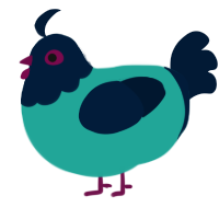A turquoise and tumblr chicken with a head pattern
