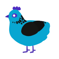 A cerulean and black chicken with a neck-speckle pattern