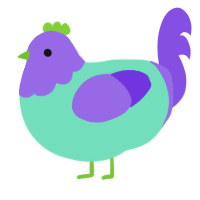 A mint and blurple chicken with a head pattern