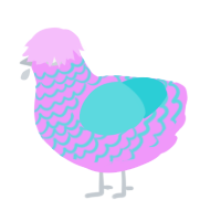 A lavender and aqua chicken with a lace pattern