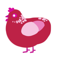 bloody valentine, a crimson and pink chicken with a neck-speckle pattern
