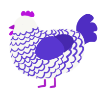 coco, a white and indigo chicken with a lace pattern