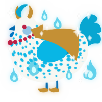 A white and cerulean chicken with a speckle pattern