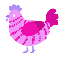 Raspberry Bubblegum, a lavender and fuchsia chicken with a bar pattern