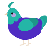 A indigo and turquoise chicken with a head pattern