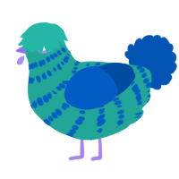 A turquoise and ultramarine chicken with a bar pattern