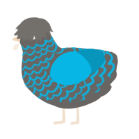 A grey and cerulean chicken with a lace pattern