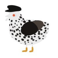A black and mist chicken with a speckle pattern