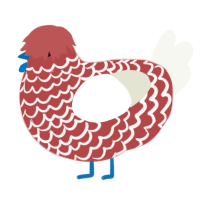 A red and white chicken with a lace pattern