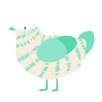 A cream and mint chicken with a bar pattern