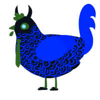 A black and ultramarine chicken with a double-lace pattern