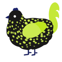 A sable and lime chicken with a speckle pattern
