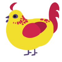 ketchard, a yellow and crimson chicken with a neck-speckle pattern