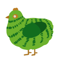 A grass and leaf chicken with a bar pattern