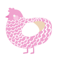 A pink and cream chicken with a lace pattern