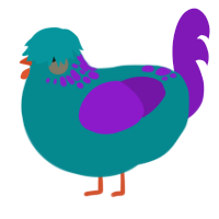 Sullivan, a teal and violet chicken with a neck-speckle pattern