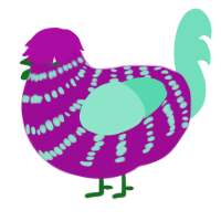 A plum and mint chicken with a bar pattern